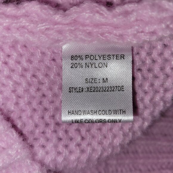 Woven Heart Cable Knit Pink Turtleneck Chunky Sweater Size Medium NWT - Picture 10 of 12